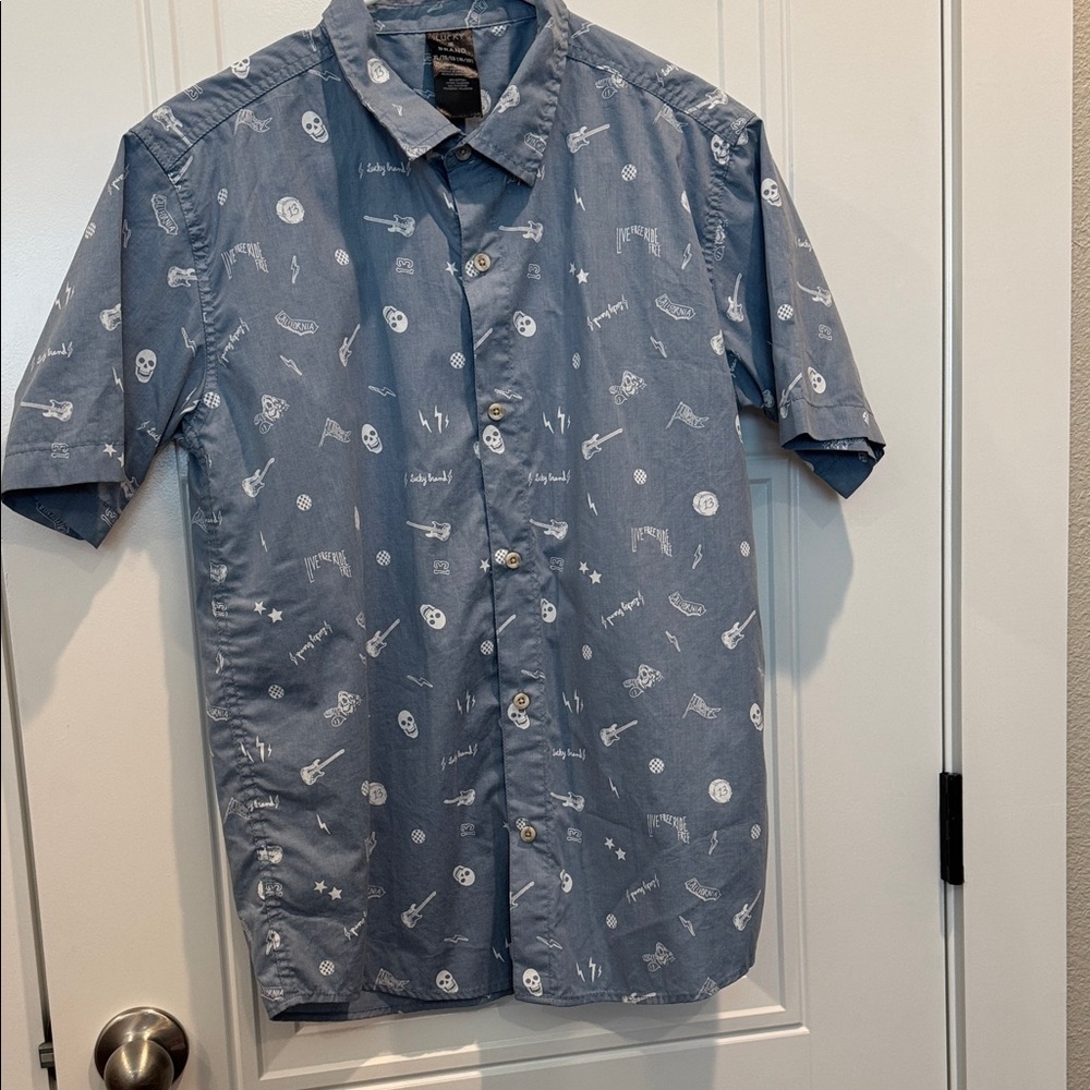 Lucky Brand Blue and White Patterned Button-Down Shirt